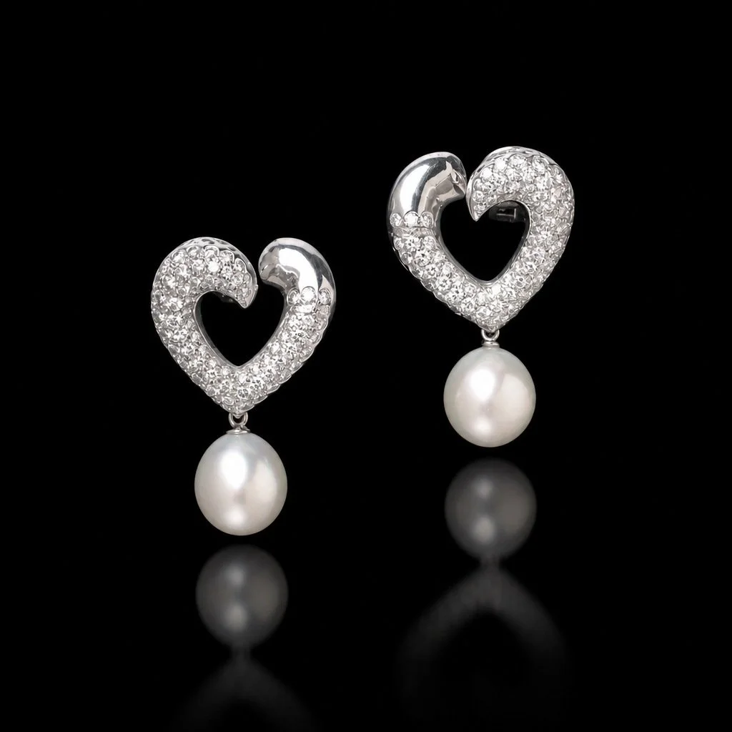 Asprey 18KT White Gold South Sea Pearl and Diamond Day and Night Earrings