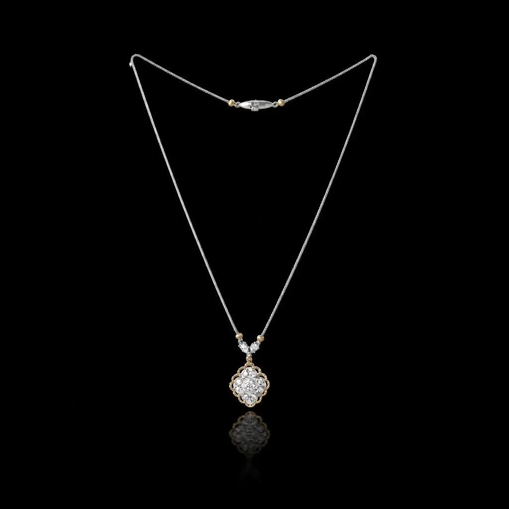 Vintage Mario Buccellati 18KT Gold Diamond Floral Pendant Necklace