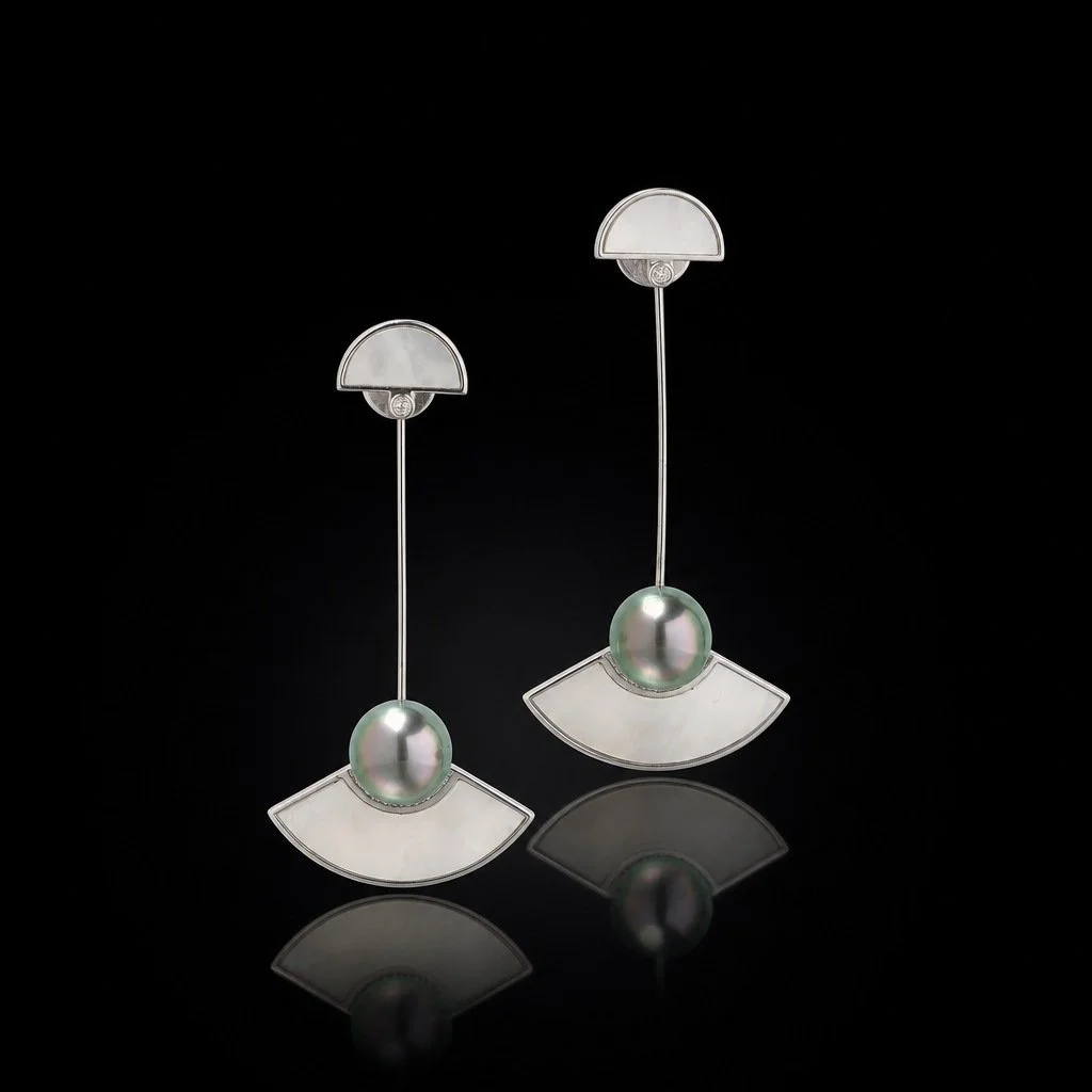 Robert Wan 18KT White Gold Tahitian Pearl, Diamond and Mother-of-Pearl Drop Earrings