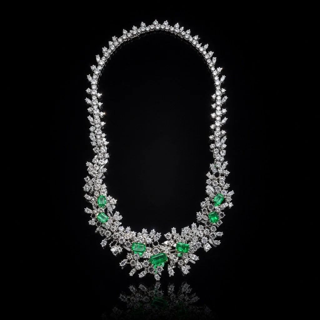 18KT White Gold Colombian Emerald and Diamond Necklace or Bracelet