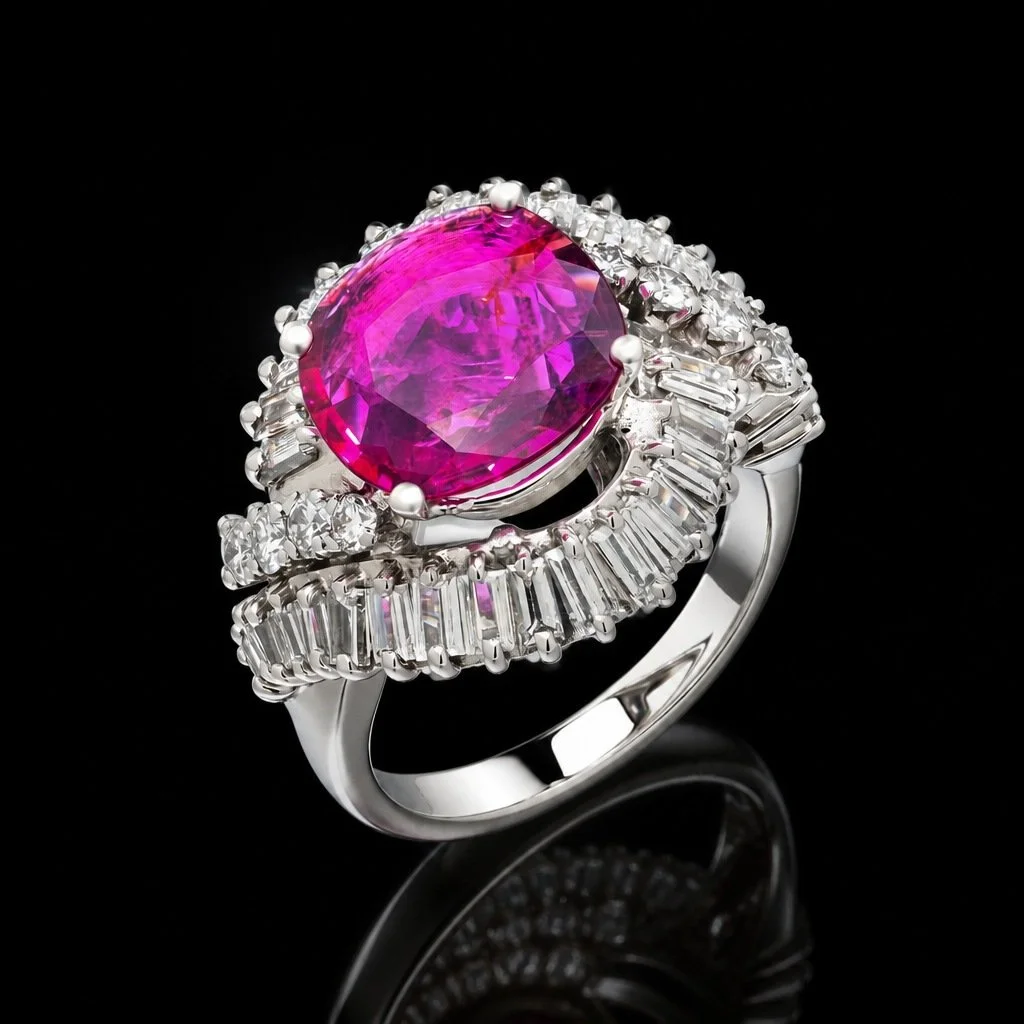 White Gold Ruby and Diamond Ballerina Cocktail Ring, 2.25ct Ruby