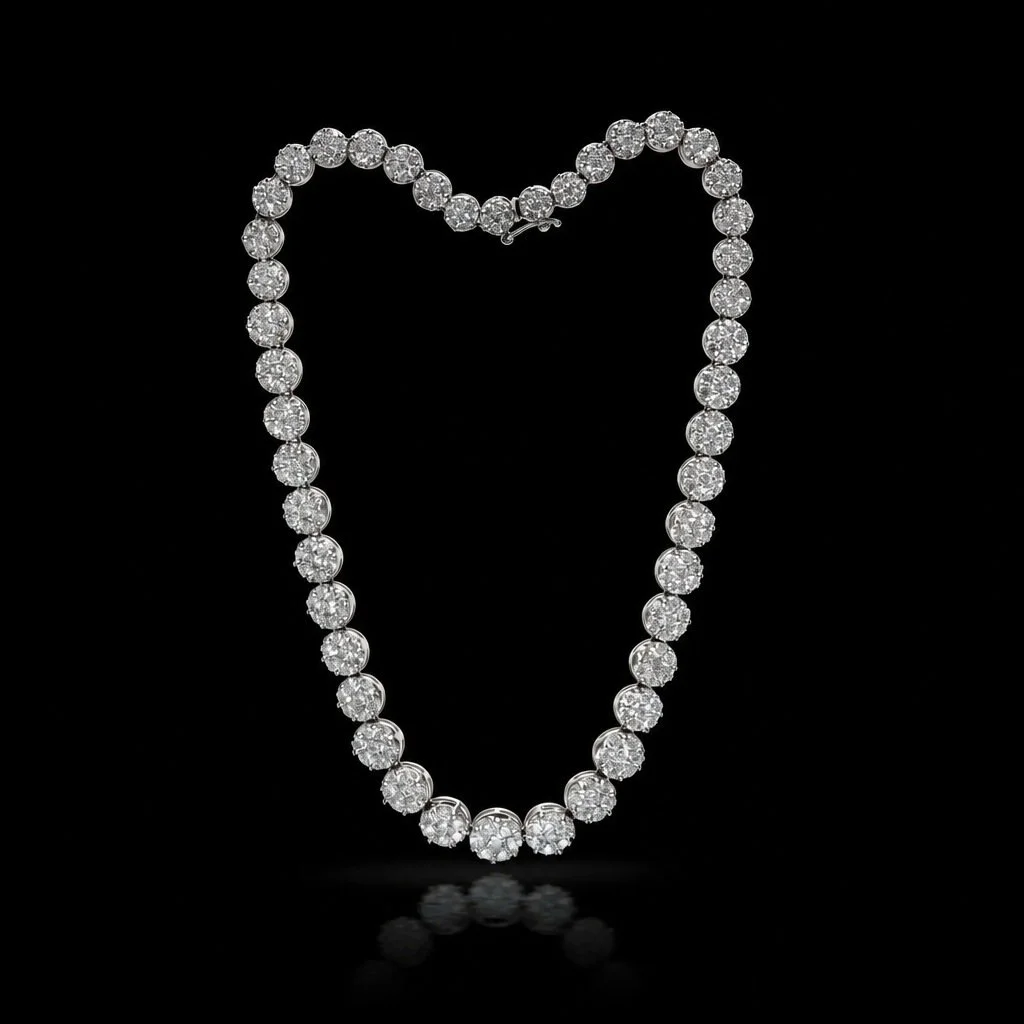 18KT White Gold Diamond Cluster Necklace, 22 ct