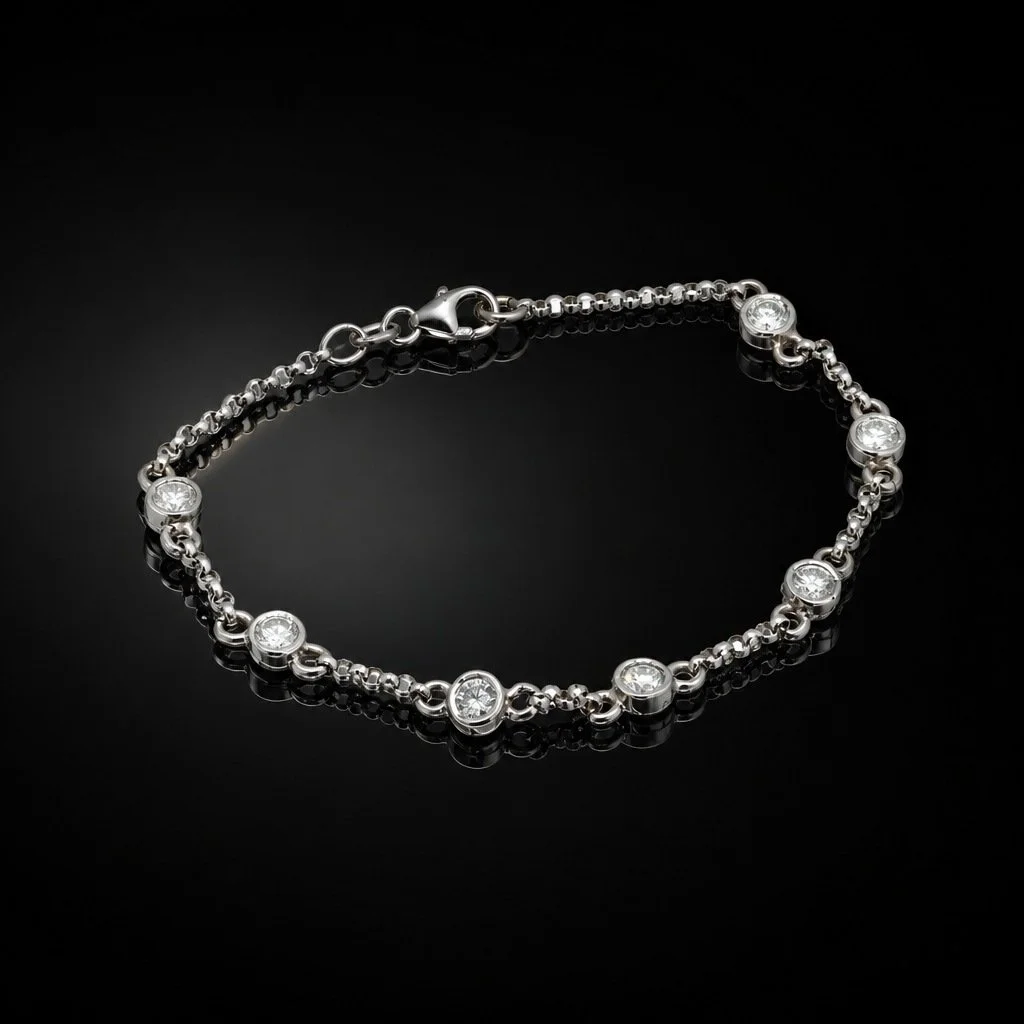Vintage 18KT White Gold Diamond Station Bracelet, 1970s