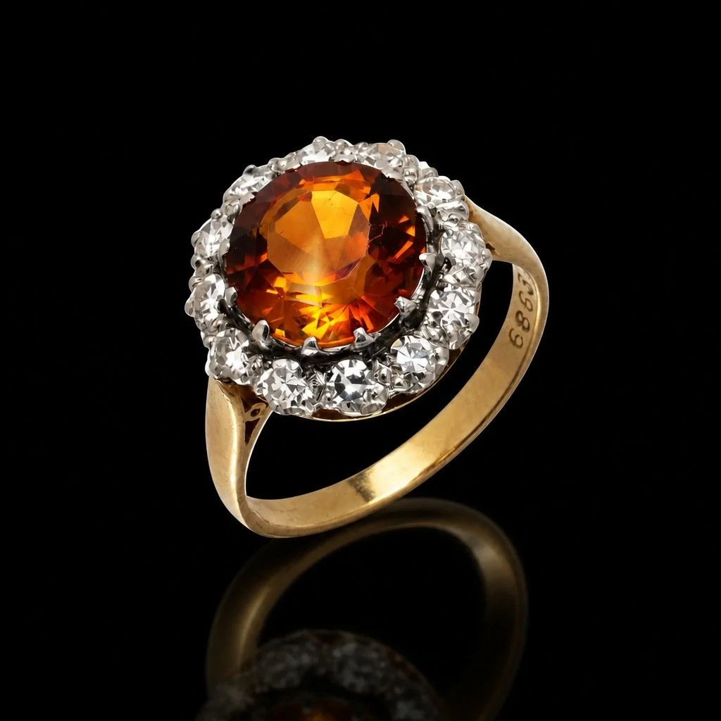 Antique Topaz & Diamond Cluster Ring, 18KT Gold & Platinum