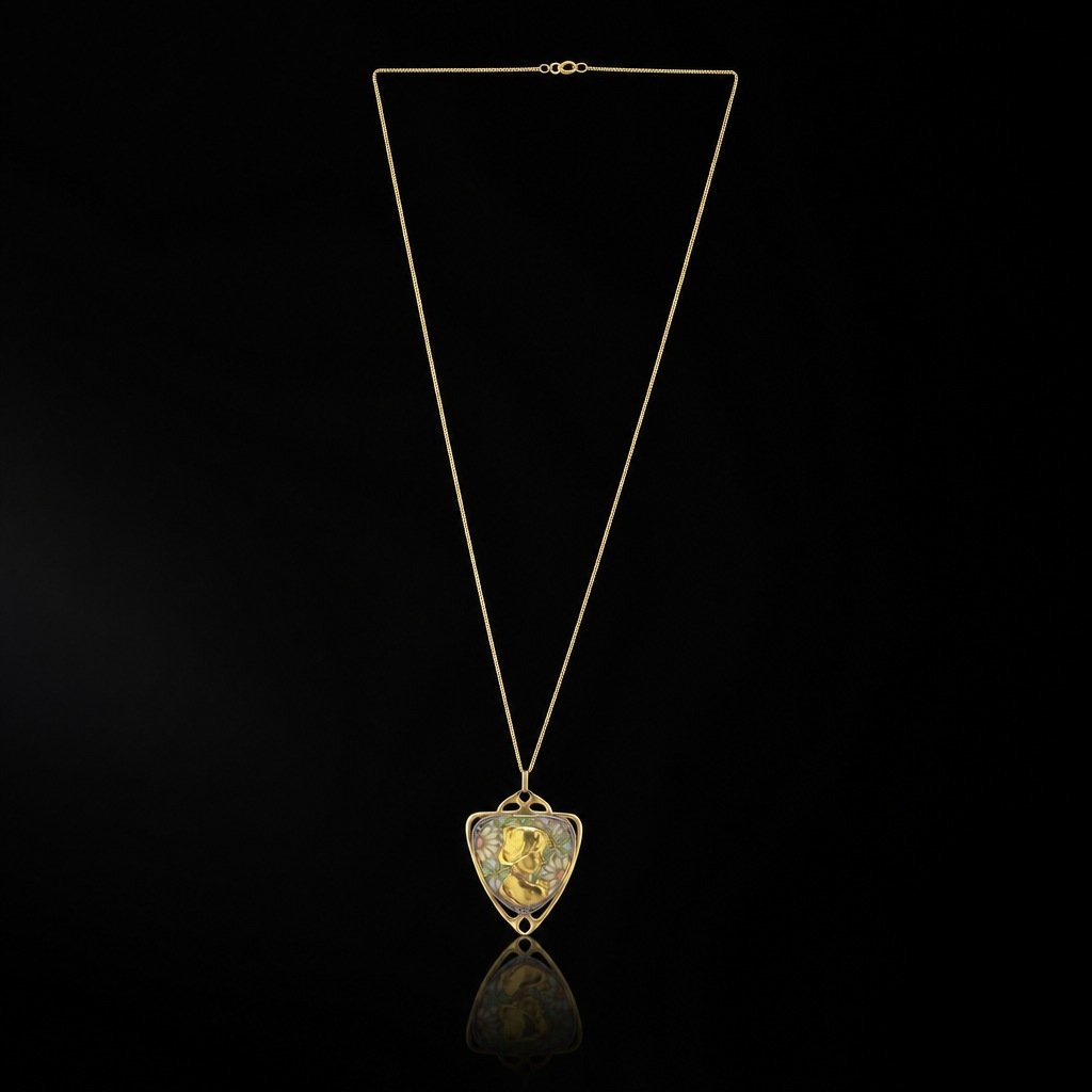 Art Nouveau Plique-à-Jour Enamel Pendant Necklace, 18KT Gold, Circa 1910