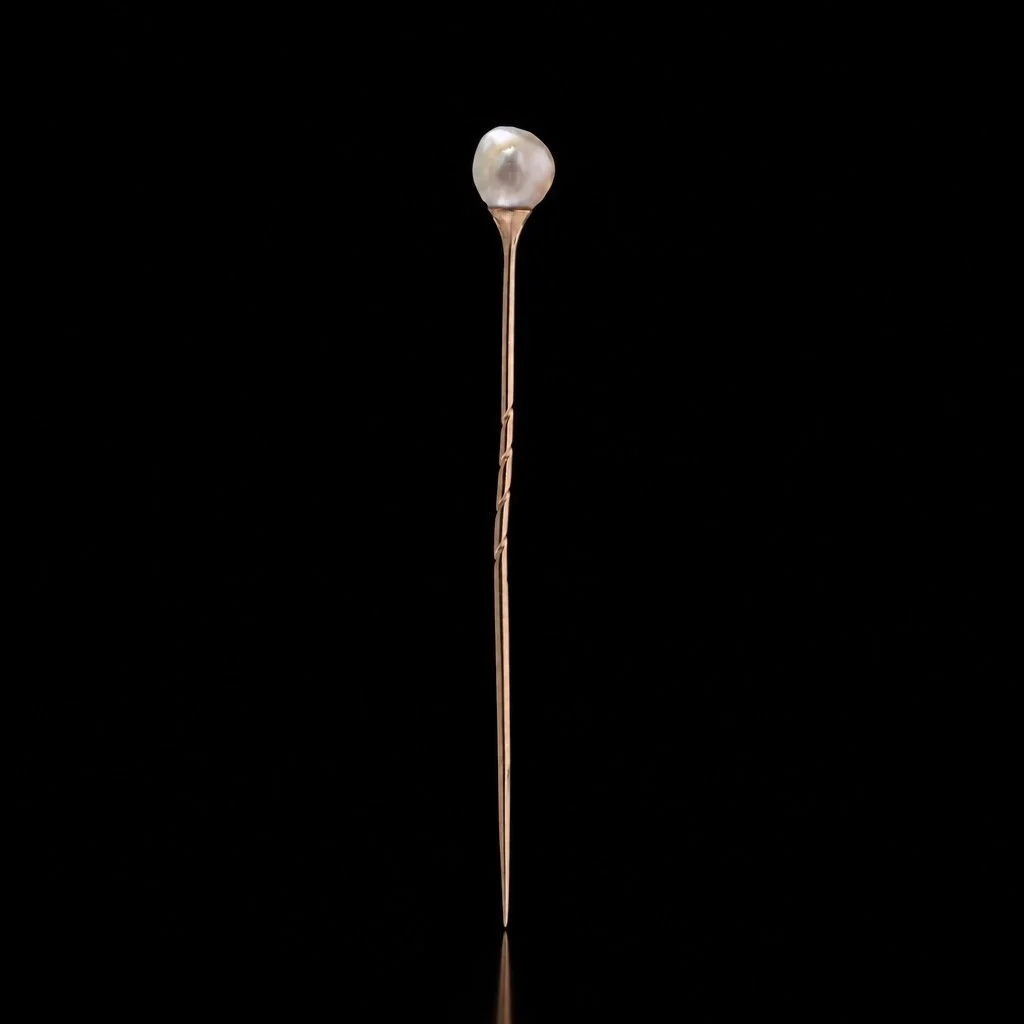 Vintage Natural Pearl Stick Pin, 14KT Gold, 8 mm, 1950s