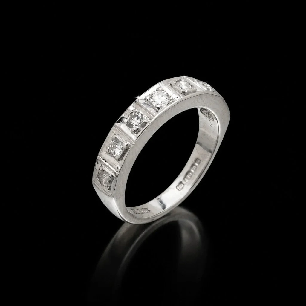 Diamond Half Eternity Ring, 18KT White Gold, 0.35 ct, 1970s