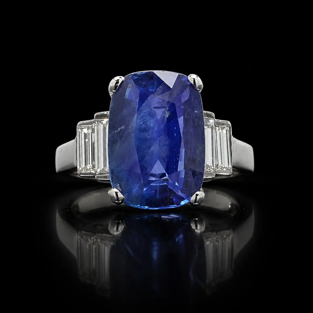 Natural Ceylon Sapphire & Diamond Ring, 18KT White Gold, Approx. 3.00 ct