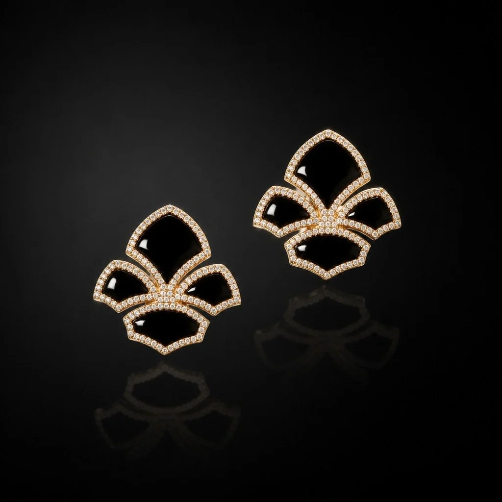Chatila Onyx & Diamond Clip-On Earrings, 18KT Gold
