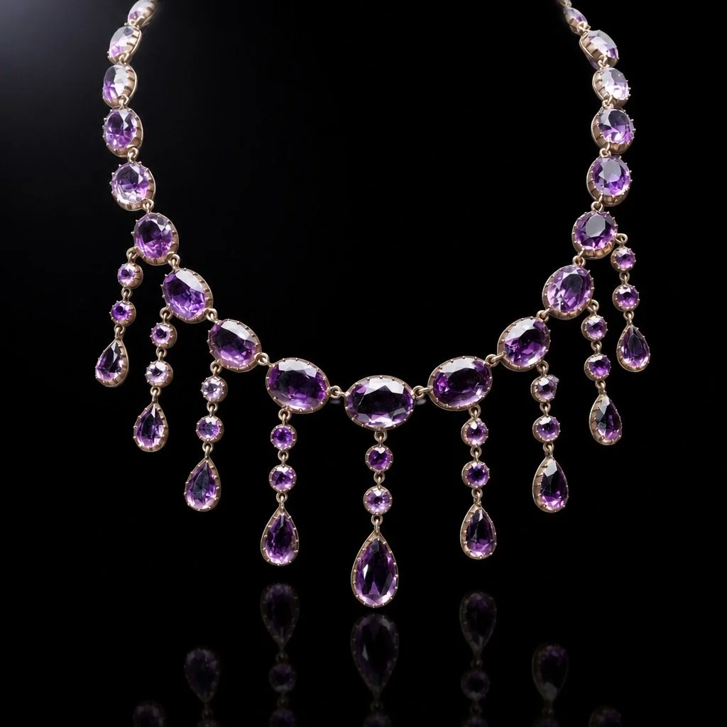 Victorian Amethyst Fringe Necklace, 9KT Gold, Approx. 130 ct, Circa 1880