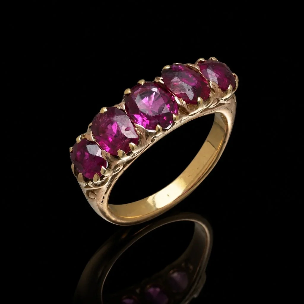 Victorian Gold Five Stone Ruby Ring, Approx. 2.50 ct