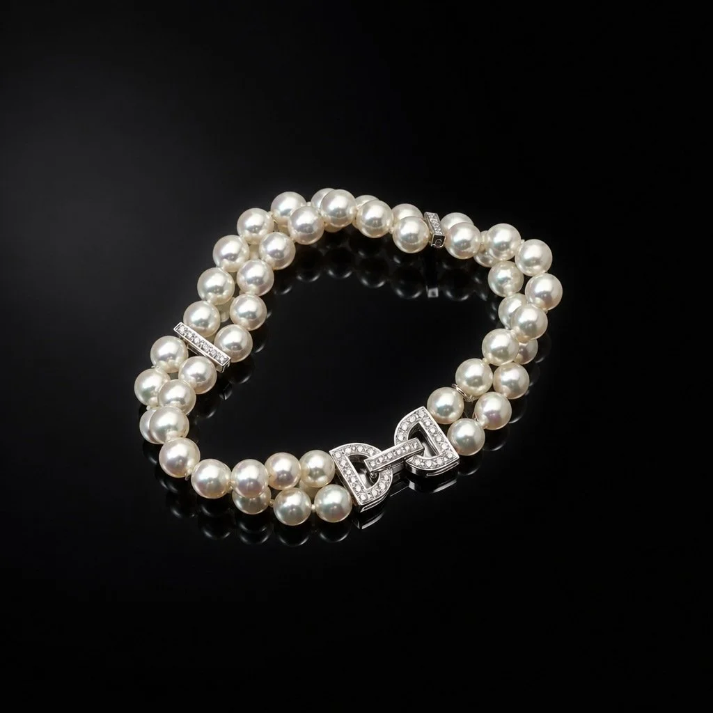 Mikimoto Double Strand Cultured Pearl & Diamond Bracelet, 18KT White Gold