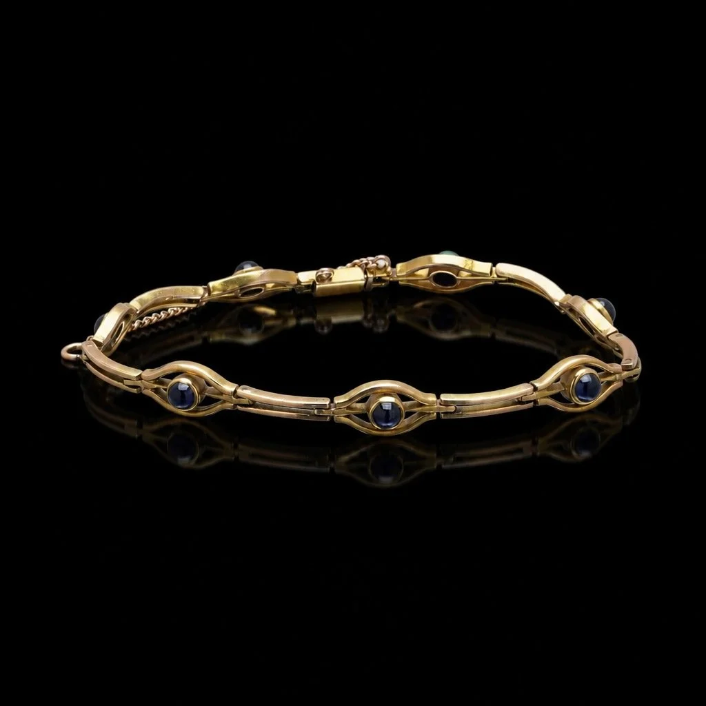 Imperial Russian 14KT Gold and Sapphire Bracelet, Kokoshnik Hallmark