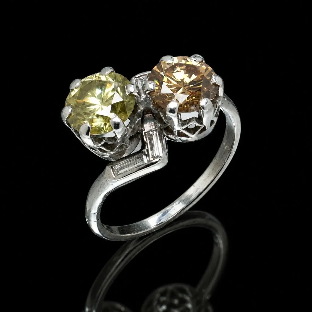 Vintage Toi et Moi Fancy Coloured Diamond Ring, Platinum