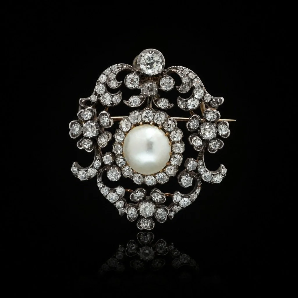 Victorian Natural Pearl and Diamond Brooch Pendant