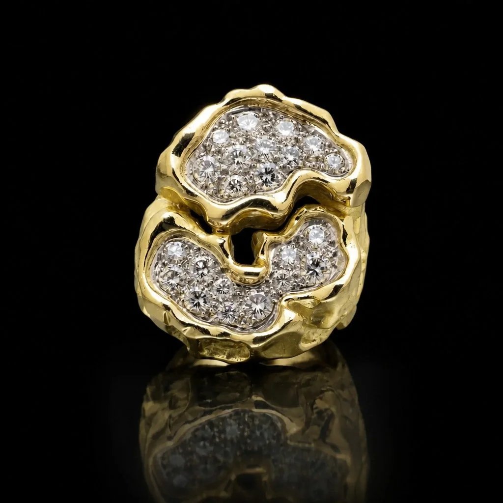 Textured 18KT Gold Pavé Diamond Bombé Cocktail Ring, 1.20 ct
