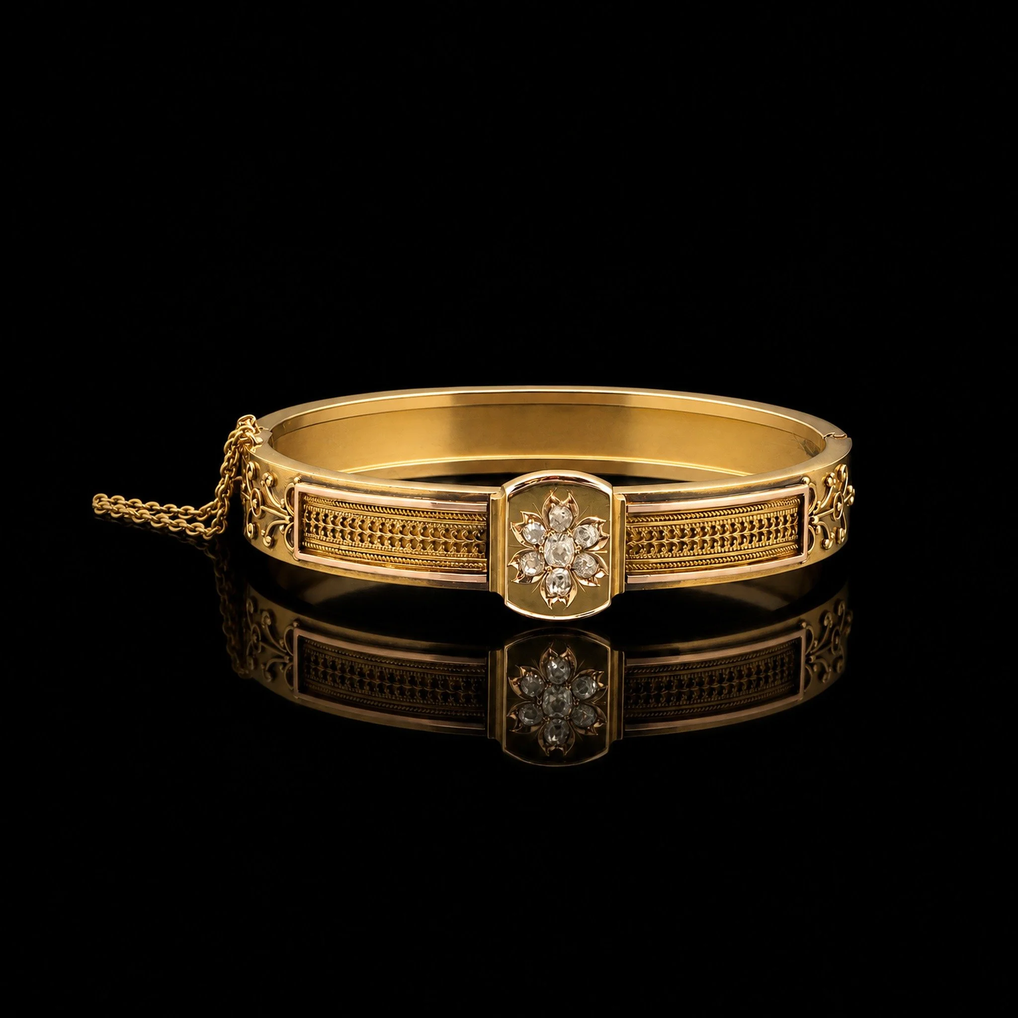 Victorian 18KT Gold Rose Cut Diamond Hinged Bangle