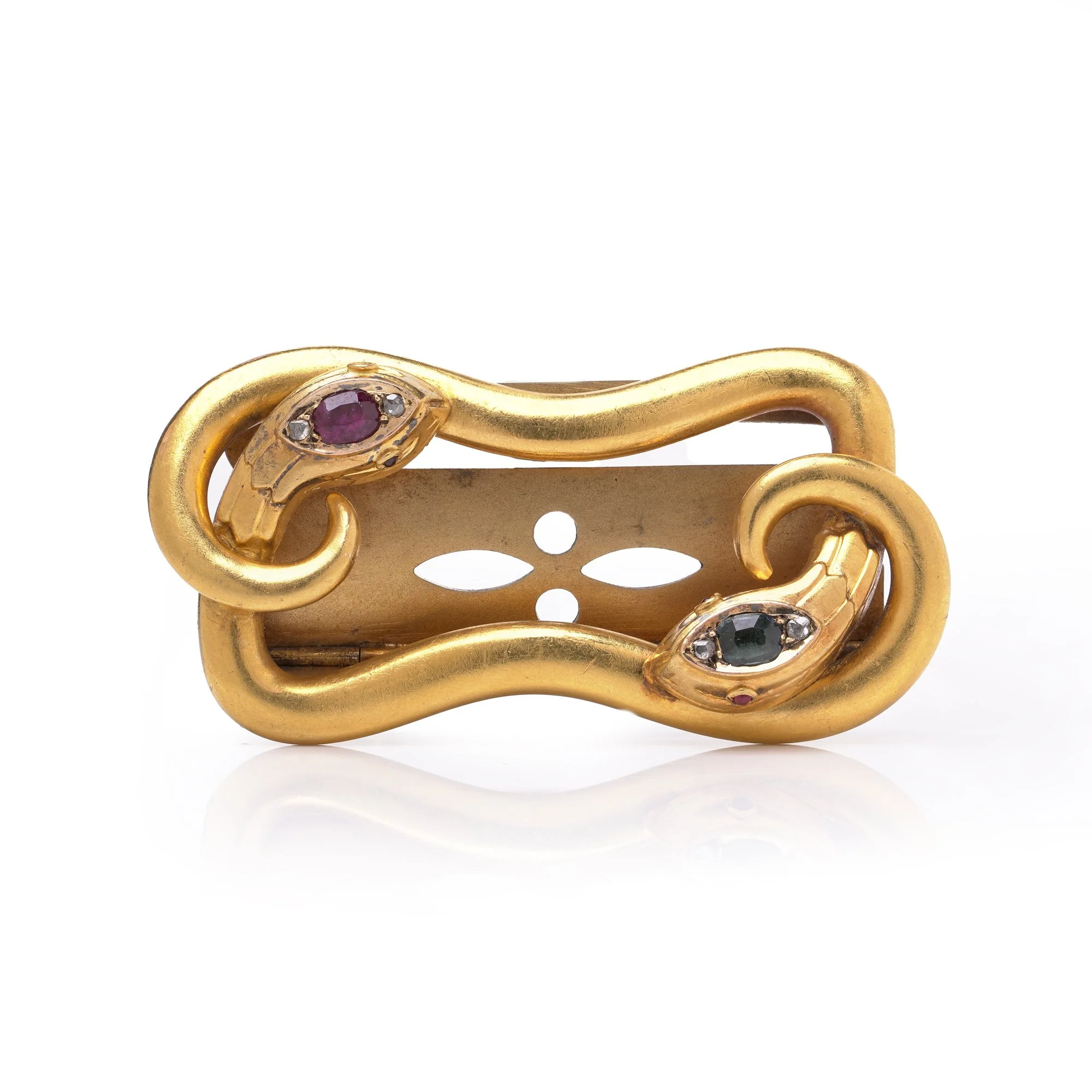 Victorian 18KT Gold Snake Belt Buckle with Ruby, Sapphire & Diamonds