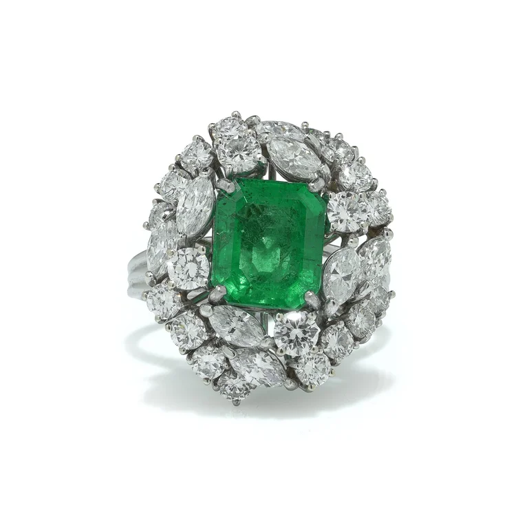 18KT White Gold 3.22ct Colombian Emerald Diamond Cluster Ring