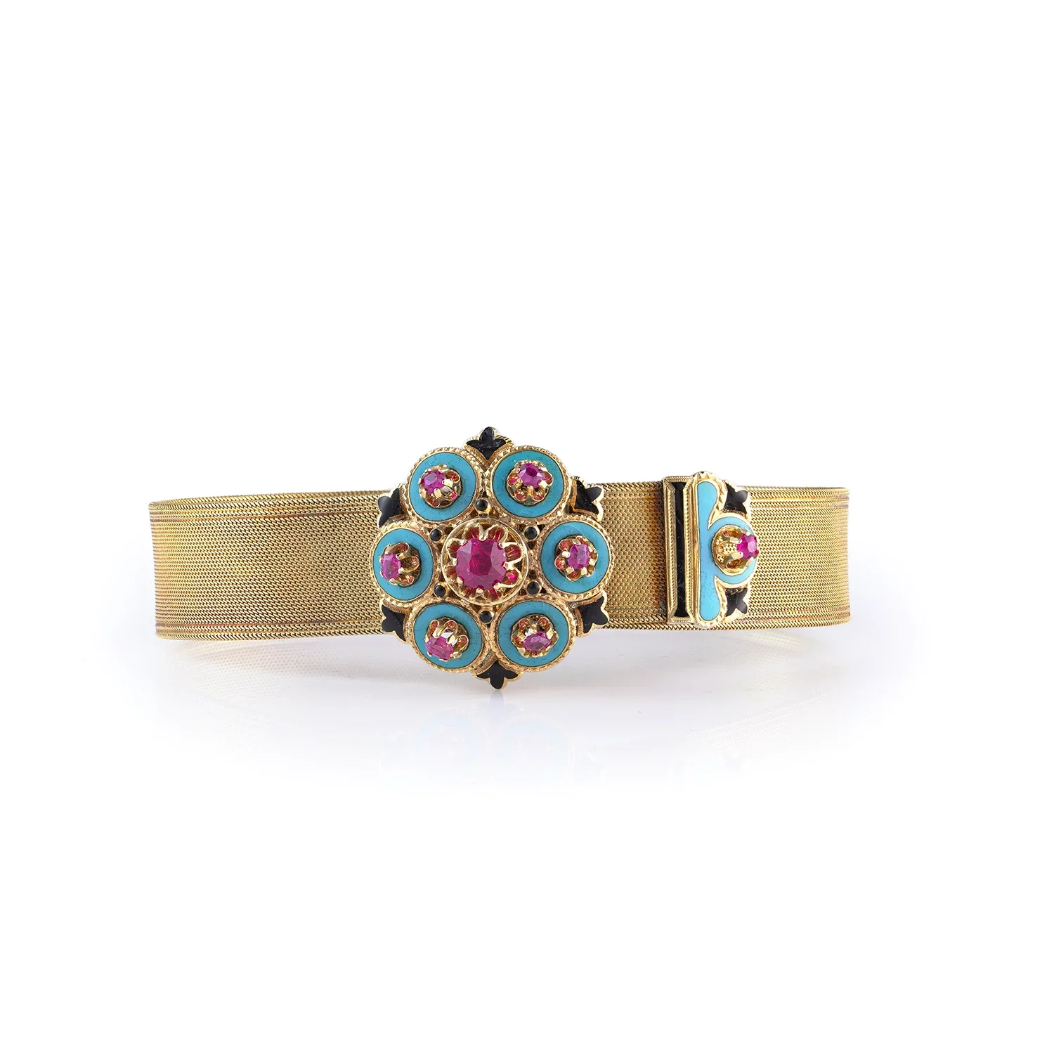 MOZERIS-FINE-ANTIQUES-ANTIQUE-22KT-GOLD-RUBY-AND-ENAMEL-BELT-BRACELET1.webp