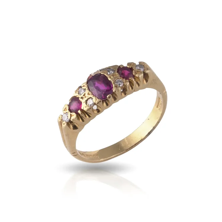 Vintage Ruby & Diamond Ring 18KT Gold London 1975