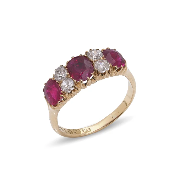 Early 20th Century 18KT Gold Ruby & Old European Cut Diamond Ring