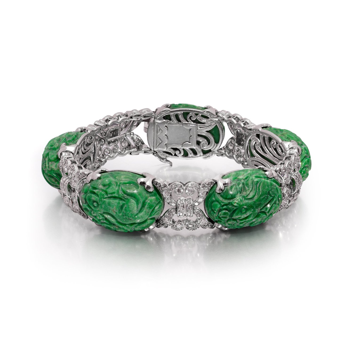 Platinum jadeite jade and diamond bracelet