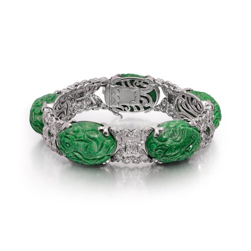 Platinum Jadeite Jade and Diamond Bracelet