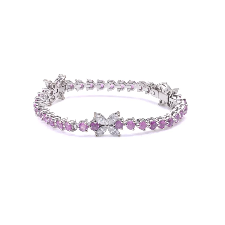 18KT White Gold Pink Sapphire & Diamond Bracelet