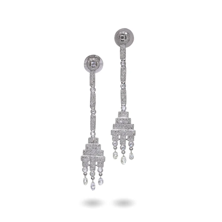 Vintage Art Deco Style 18KT Gold Diamond Drop Earrings