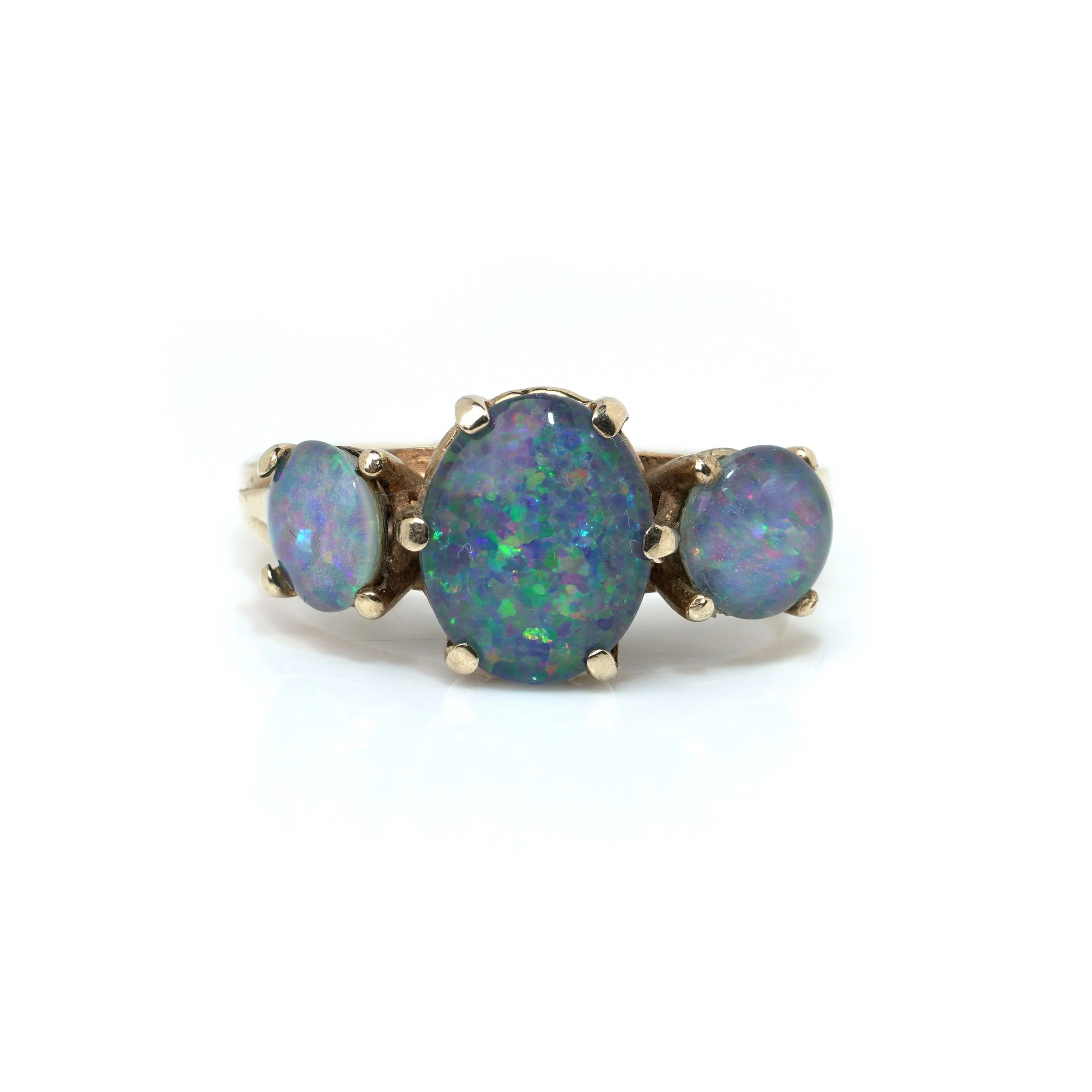 Vintage 9KT Gold Three Stone Opal Ring, Circa 1970s