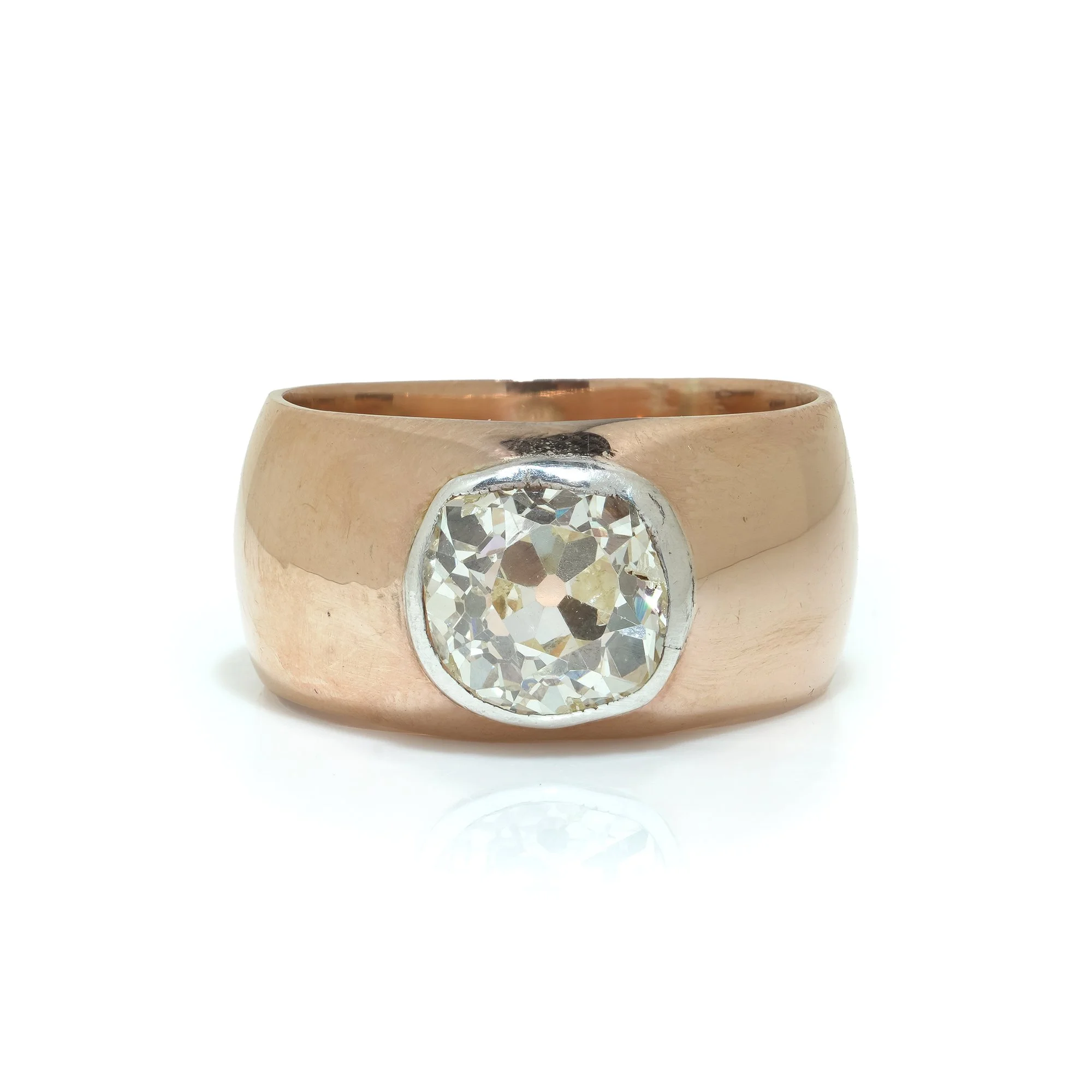 Antique Russian 14KT Gold 2.10ct Old Cushion Cut Diamond Ring