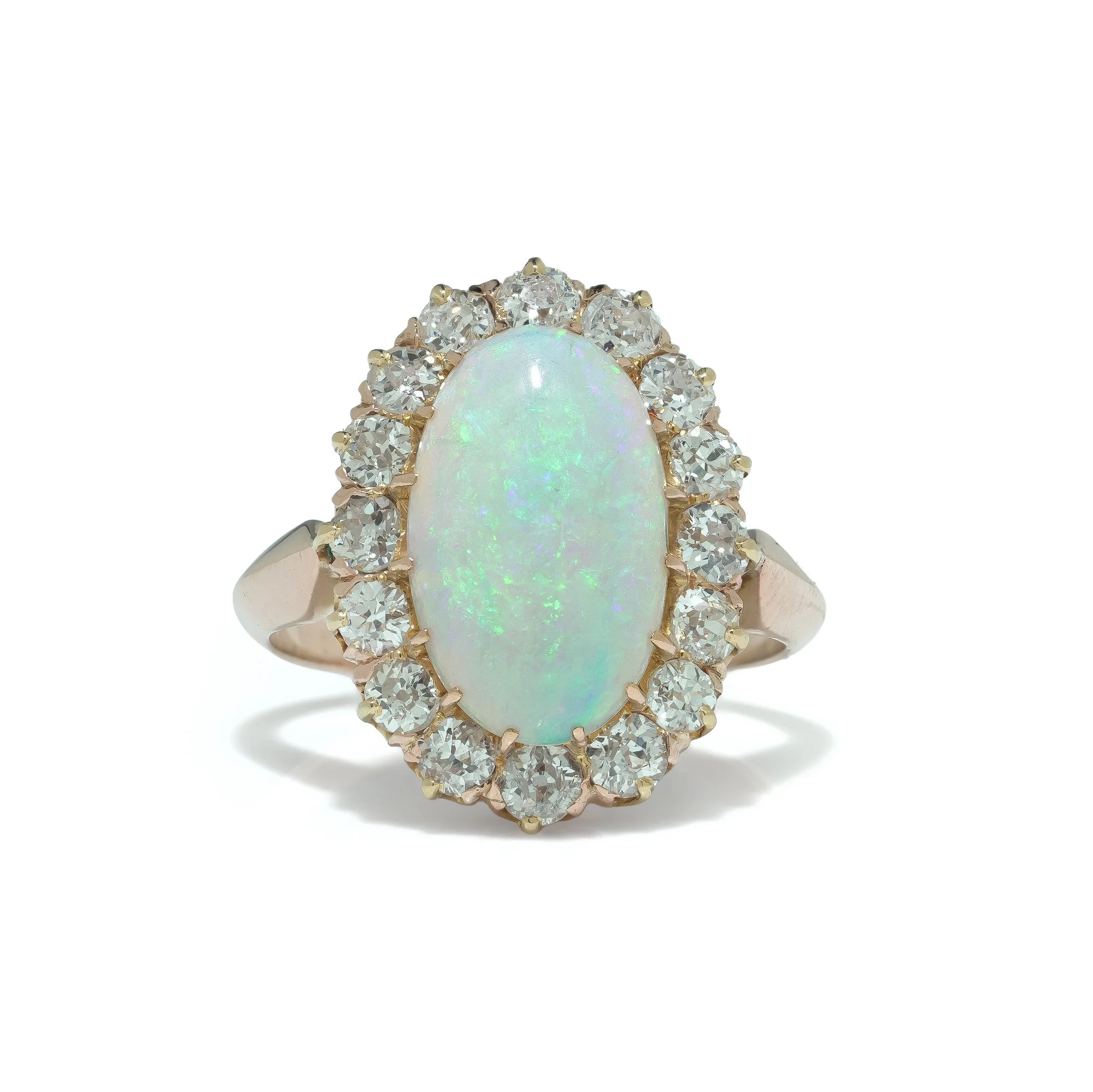 Victorian Natural Opal and Diamond Cluster Ring