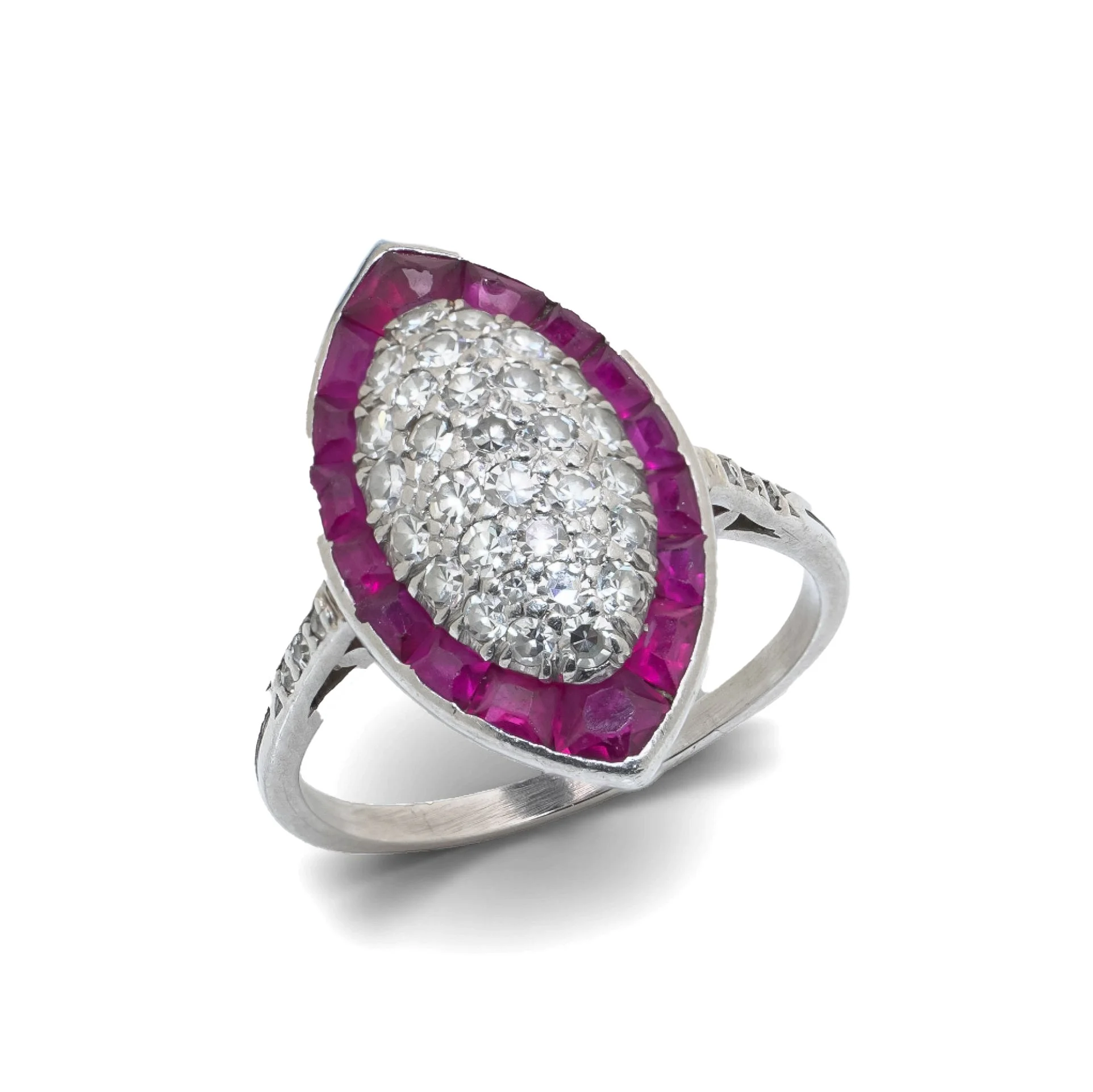 Art Deco Platinum Ruby & Diamond Marquise Ring