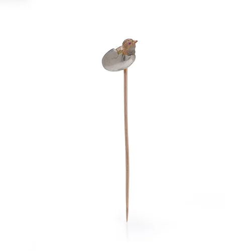 Early 20th Century 9KT Gold Chick in Egg Stick Pin