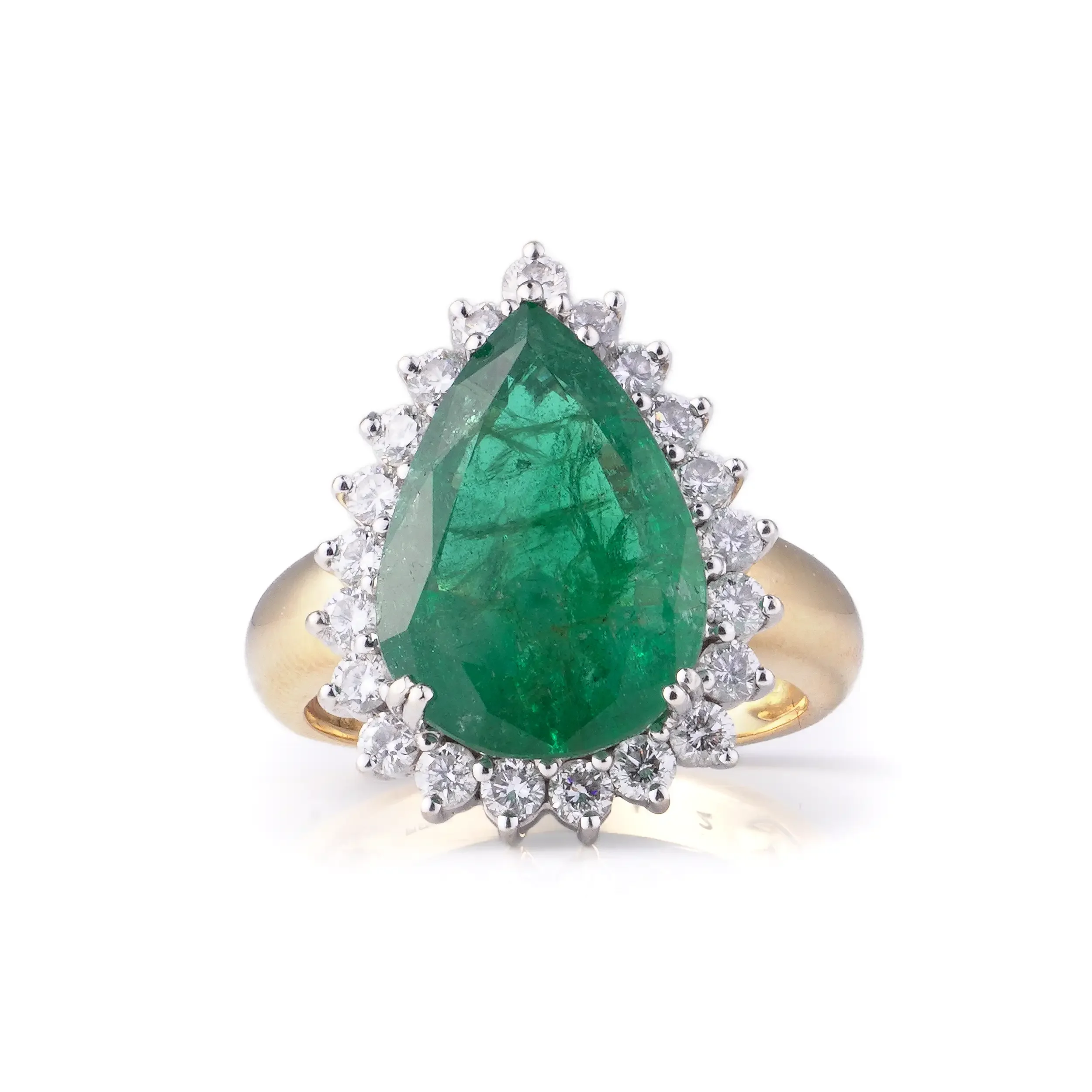 Vintage 18KT Gold Cluster ring with 6ct Natural Emerald & Diamonds