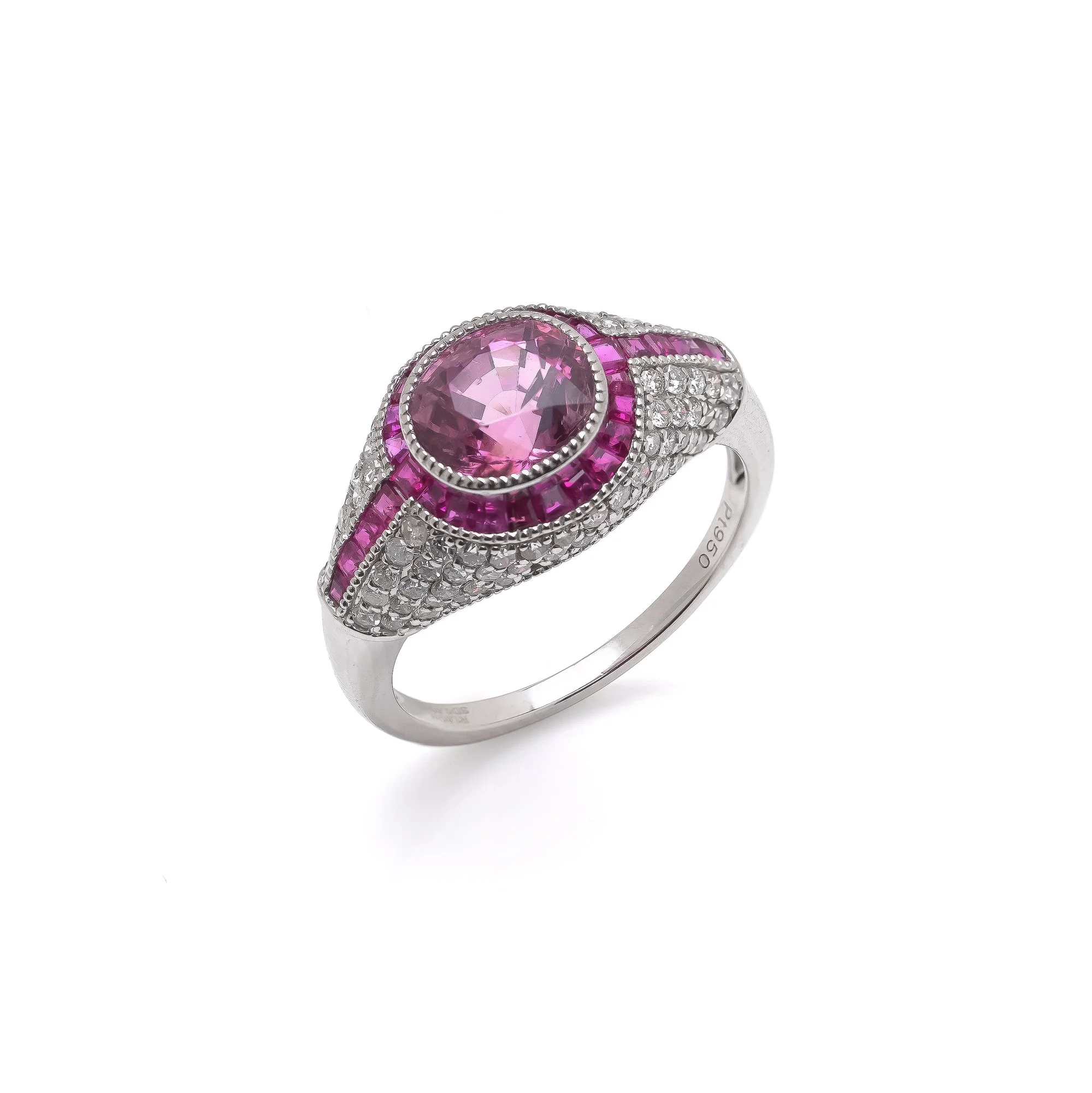 Natural Burma Ruby and Diamond Cluster Ring