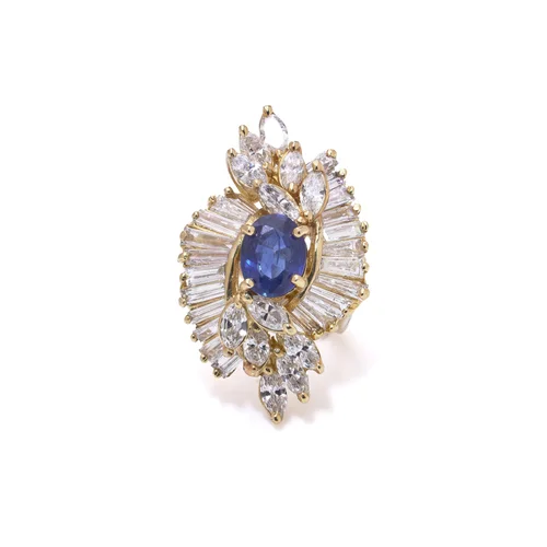 Sapphire and Diamond Cluster Cocktail Ring in 18KT Yellow Gold