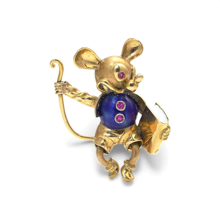 Vintage 18KT Gold Lapis Lazuli Mouse Brooch