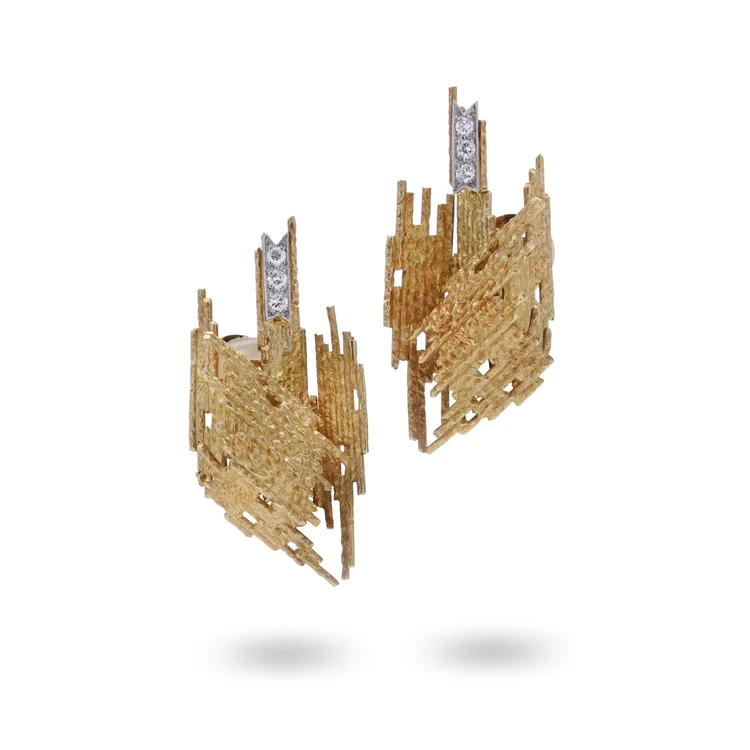 Andrew Grima 18KT Yellow and White Gold Textured Abstract Clip-On Earrings