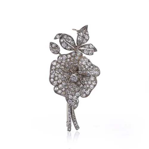 Victorian En Tremblant Diamond Flower Brooch