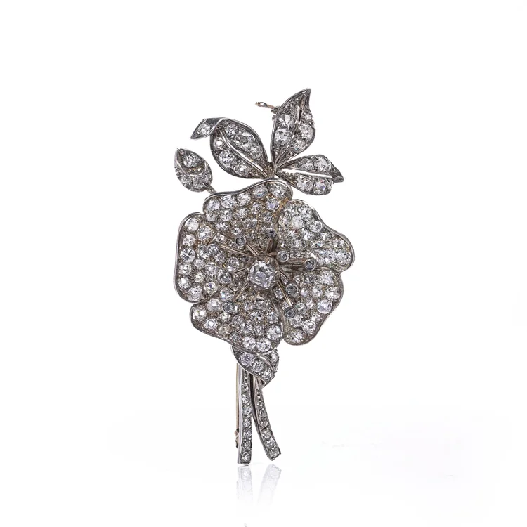 Victorian En Tremblant Diamond Flower Brooch