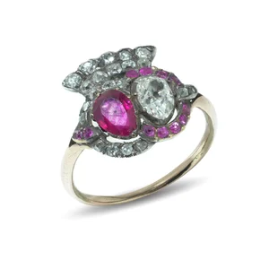 Georgian gold ruby and diamond cluster ring