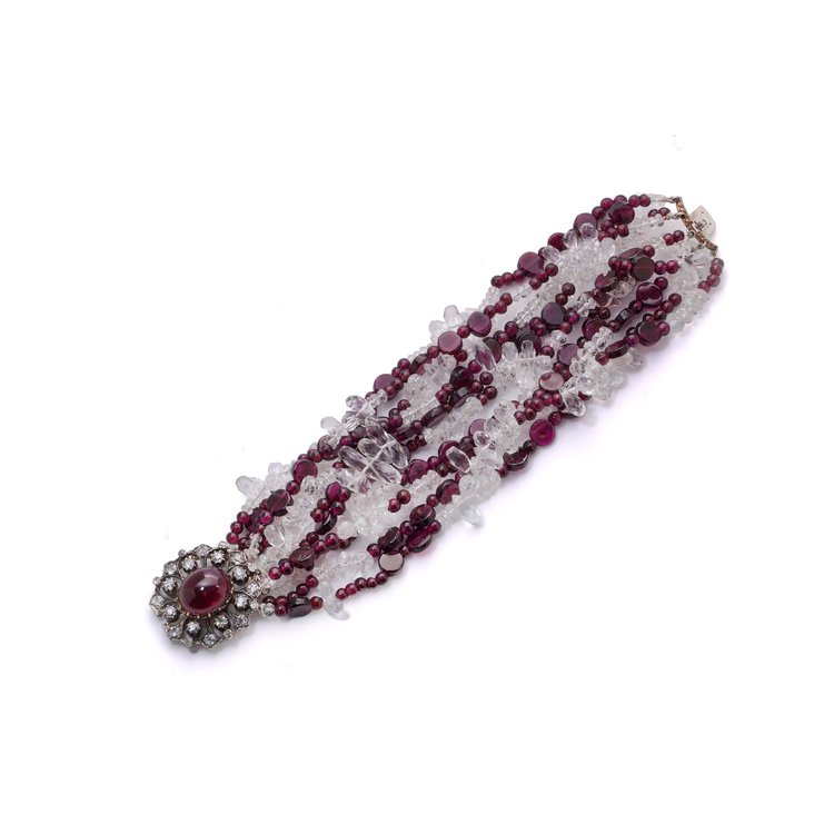 Victorian Garnet, Quartz & Diamond Multi-Strand Bead Bracelet