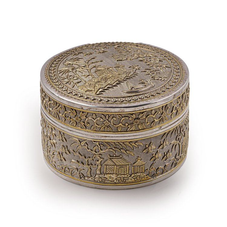 Vietnamese Colonial Silver-Gilt Round Box VINH-SADEC