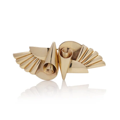 Tiffany & Co. Retro 14KT gold double - clip brooch