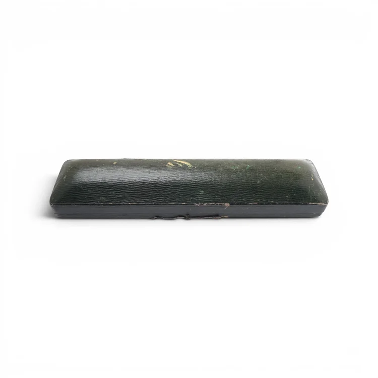 Antique A. Barrett and Sons Green Leather Long Jewellery Box