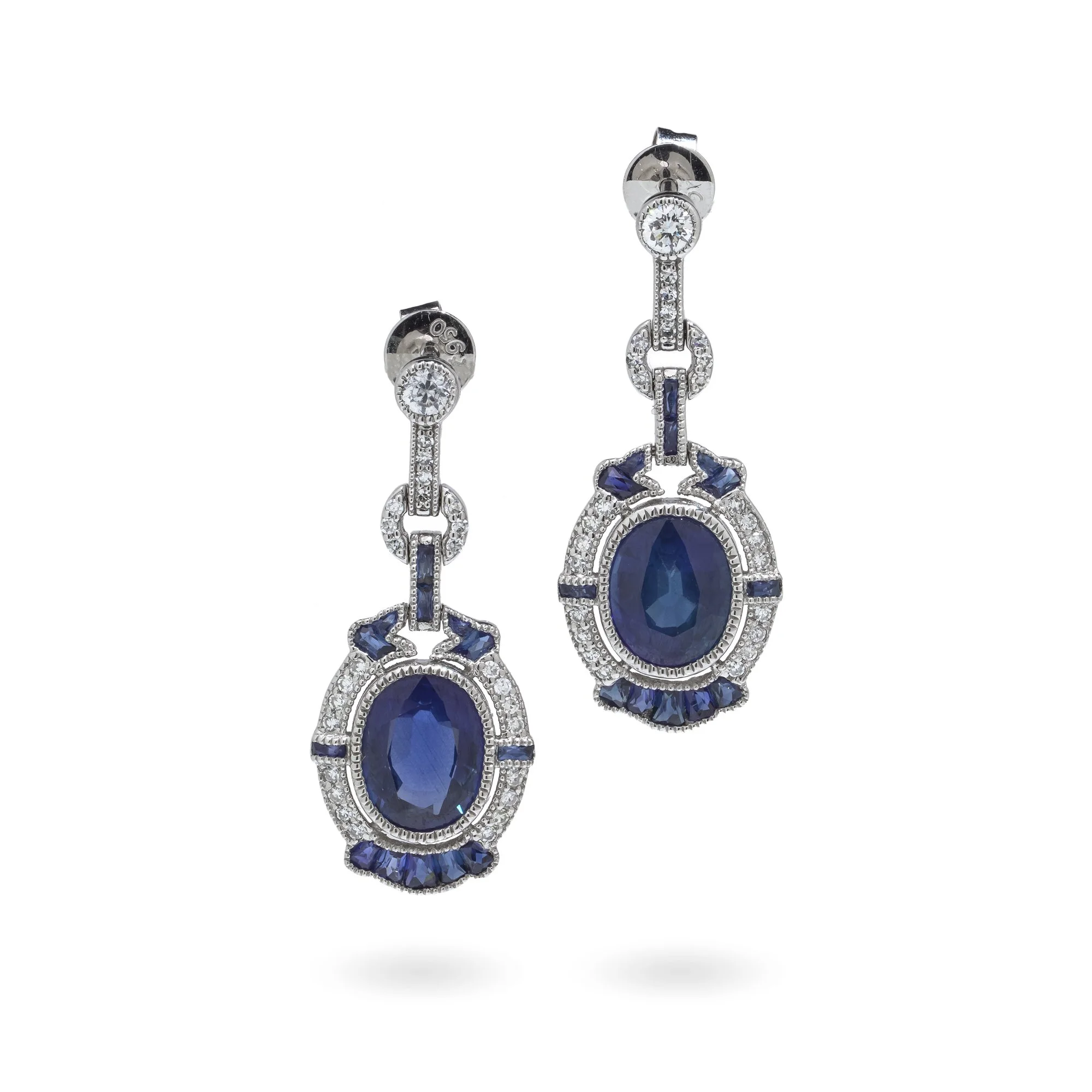 Platinum Sapphire and Diamond Drop Earrings