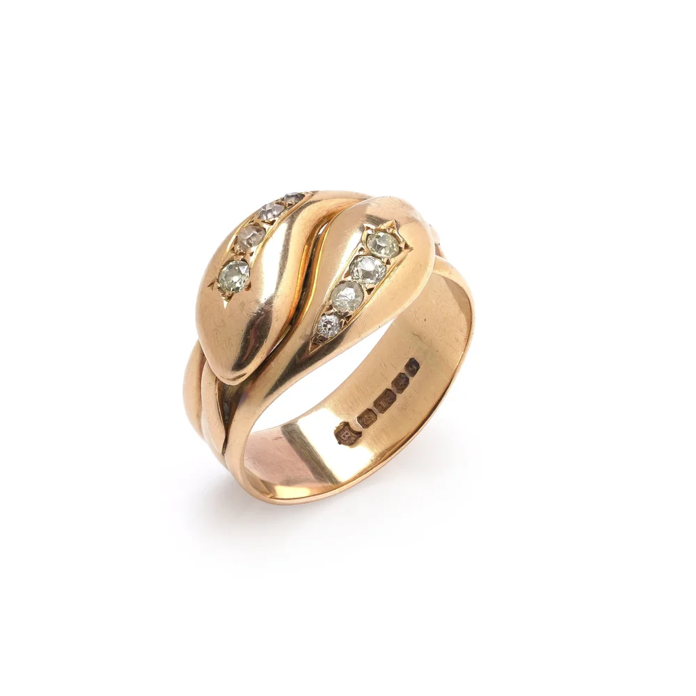 Antique 18KT gold diamond snake ring