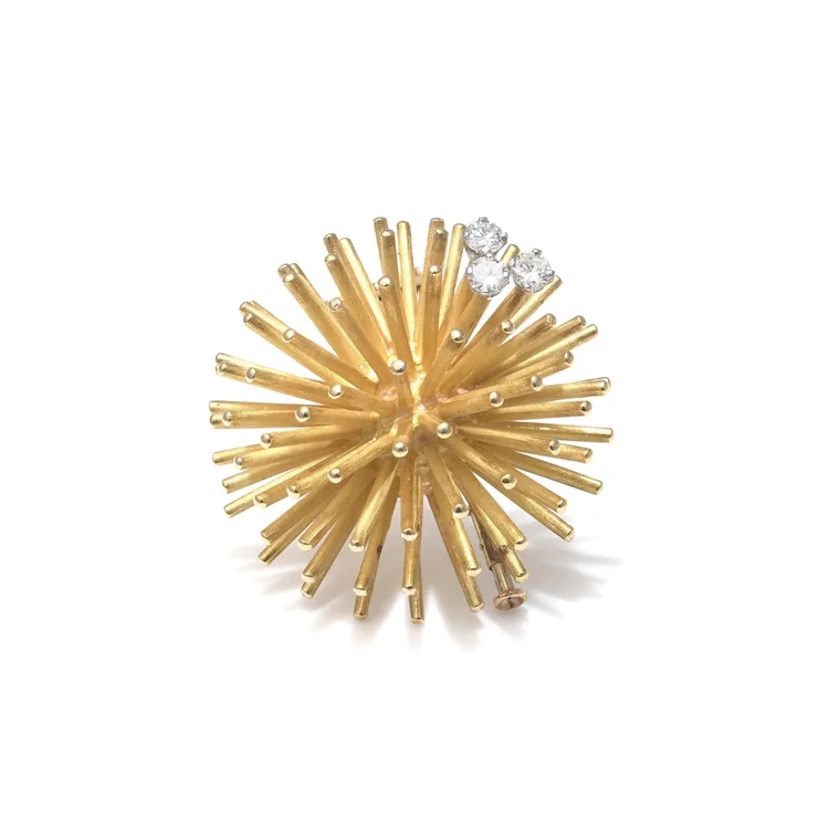 Vintage 1970s 18KT Gold Diamond Starburst Brooch